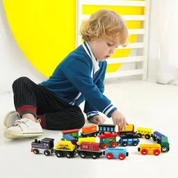 justkid'sthings Wooden Magnetic 4Pcs Cargo Rail Train Set For Kids Happiness image 2