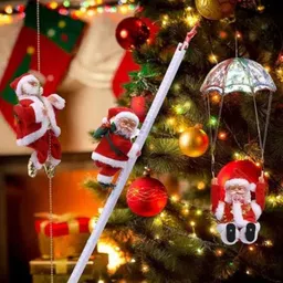 pepstter Animated Santa Ornament | Climbing & Parachute Christmas Tree Hanging Toy image 1