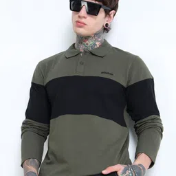 glitchez Men Colorblock Polo Neck Reversible Cotton Blend Dark Green T-Shirt image 1