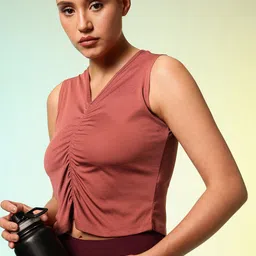 hrx by hrithik roshan Women Solid V Neck Polyester Red T-Shirt image 1