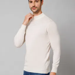 cantabil Men Solid Round Neck White Sweater image 2
