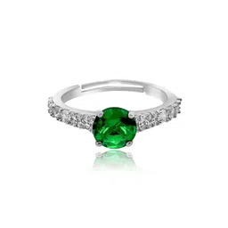 silphony Green Emerald Solitaire Ring Silver Emerald Silver Plated Ring-picture-37
