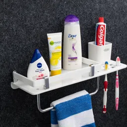 istar New Stainless Steel 4 in 1 Bathroom Shelf/Rack/Towel Hanger/Toothbrush Holder/Towel Rod/Bathroom Accessories Stainless Steel Toothbrush Holder Silver Towel Holder-picture-36