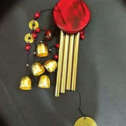 lilone 4 Bell 4 Pipe 4 Coins Wind Chimes for Home Decor Brass, Wood Windchime image 2