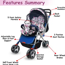 pawkykids PRAM FOR KIDS STROLLER FOR KIDS BABY PRAM BABY Twin Strollers & Prams MLT-3021 Twin Strollers & Prams image 2