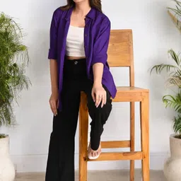 the trending company Women Oversized Fit Solid Spread Collar Casual Shirt-picture-16