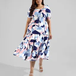 instafab plus Women A-line Multicolor Midi/Calf Length Dress image 2