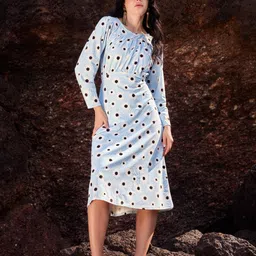 Women A-line Light Blue Midi/Calf Length Dress-image-0