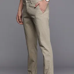 louis philippe Men Slim Fit Beige Cotton Blend Trousers image 3