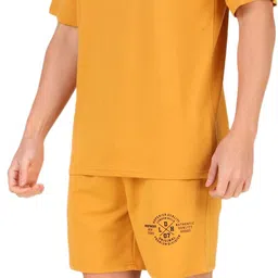 london hills Men Night Suit Set Yellow Solid image 1