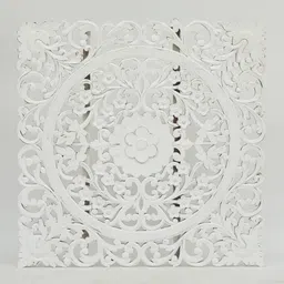 wooden home Mango Wood Flower Carving Jharokha in White Distress Finish image 5