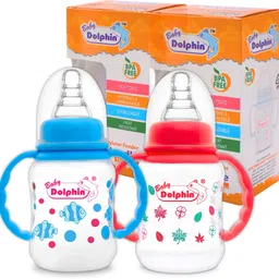 baby dolphin Anti-Colic Slim Neck Baby Feeding Bottle with Handle| Pack of 2 | BPA Free |3m+ - 125 ml image 5