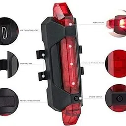 ans Bicycle Rear Light 5 LED USB Rechargeable Waterproof Break Light (Red) Bell image 3