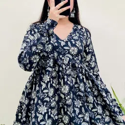 entvis Casual Regular Sleeves Printed Women Dark Blue Top-picture-11