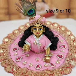 Laddu Gopal pink coloured net fabric dress with pearl and patch embellishment Dress-image-63