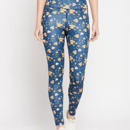 clovia Floral Print Women Blue Tights image 1
