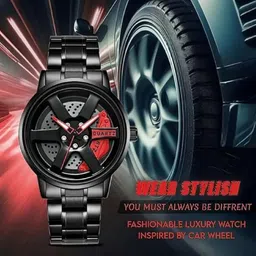 realbuff Wheel Analog Watch - For Men Men's Sport Quartz Watch 3D Car Wheel Rotating Dial Fashion Stainless Steel image 2