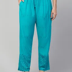 fambee Women Relaxed Blue Viscose Rayon Trousers-picture-16