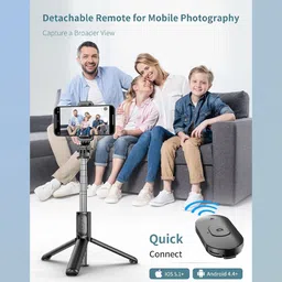 Action Pro Selfie Stick with Tripod Stand,3 in1 Multifunctional design, Selfie, Vlogging & Photo Shoot, Selfie stick with Bluetooth Remote Bluetooth Selfie Stick image 3