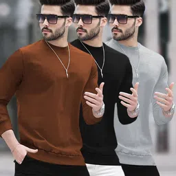 blive Pack of 3 Men Solid Round Neck Cotton Blend Multicolor T-Shirt image 1