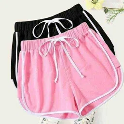 powermerc Pack of 2 Solid Women Pink, Black Regular Shorts-picture-16