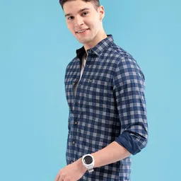 the indian garage co. Men Slim Fit Checkered Spread Collar Casual Shirt image 3
