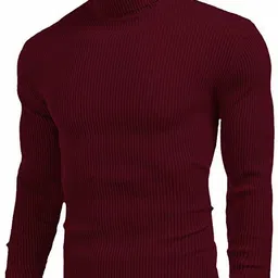 oishee Men Striped High Neck Maroon Sweater image 2