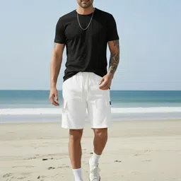 indiclub Self Design Men White Regular Shorts image 4