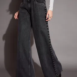 sassafras Women Straight Fit High Rise Black Jeans image 3