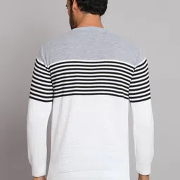 ewools Men Woven Round Neck White Sweater image 2