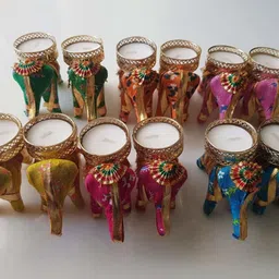 Handicraft Hathi/Elephant Tea-Light Holder Cotton Tealight Holder Set (Multicolor, Pack of 12PC) Candle-image-17