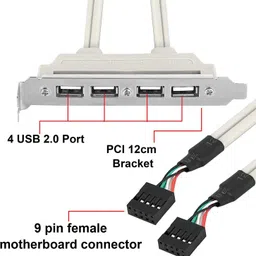 LipiWorld 4 Ports USB 2.0 Header Port Slot Plate Panel Cable Female Screw to Motherboard 9pin Header Back PCI Rear Panel Bracket for Desktop Computer Expansion Card image 3