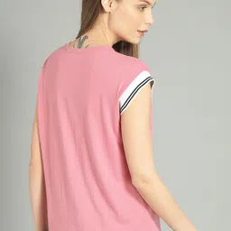 roadster Women Solid Round Neck Pure Cotton Pink T-Shirt image 5