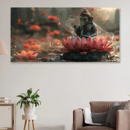 nestroots Canvas Framed Serene Ganesha on Lotus Blossom Wall Painting-picture-28