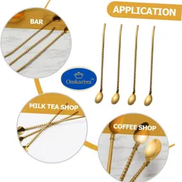 omkarixa 6-Piece Reusable Steel Straw & Spoon Combo with Cleaning Brush Stainless Steel Ice Tea Spoon Set image 5