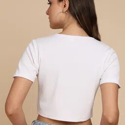 adyavastram Women Graphic Print Round Neck Reversible Cotton Blend White T-Shirt image 2