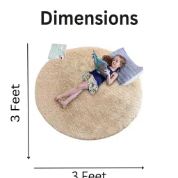 aaho decor Beige Solid Polyester 3x3 Feet Machine Made Shaggy Round Carpet image 2