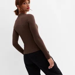 swaggish Casual Regular Sleeves Solid Women Brown Top image 2