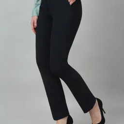 cantabil Women Regular Fit Dark Blue Lycra Blend Trousers image 4