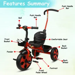 xaipro XR-100 RED HANDLE TRICYCLE FOR BOYS AND GIRLS 10 T (inch) Road Cycle-picture-43