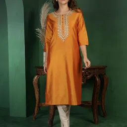birdie fashion Women Embellished, Embroidered Nylon Straight Kurta-picture-41