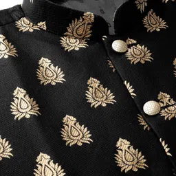 SOJANYA Men Off-White & Black Solid Kurta with Churidar & Nehru Jacket image 5