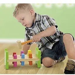 skywalk Classic Wooden Pounding Bench Toy for Toddlers, Pound & Tap w/Wood Hammer & Colored Pegs image 2