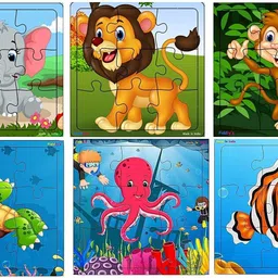 fiddlys Wood Jigsaw Puzzles for Kids & Children - 9 Pieces (Animal & Sea - Pack of 6)-picture-23