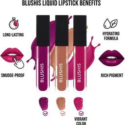 blushis Ultra Smooth | Hydrating Matte | Premium Liquid Lipstick Set – 3 Shades Combo image 3