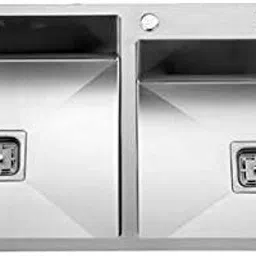 HANDMADE KITCHEN SINK DOUBLE BOWL MATT FINISH SILVER (32"×18"×10") Vessel Sink-image-25