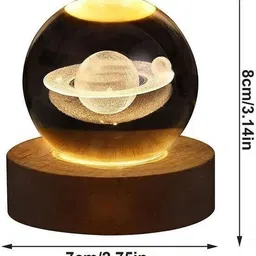 abc 3D Saturn Crystal Ball Night Light Ball with Wooden Base.-L148 Table Lamp image 2