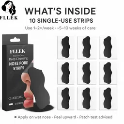 fllek Blackhead Pore Strips (PACK OF 10) Nose Strips for Black Head Remover Charcoal Strips image 3