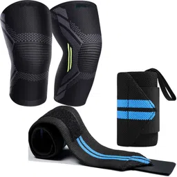 gymwar Combo Set of Gym Knee Support and Wrist Support for Fitness Knee Support-picture-22