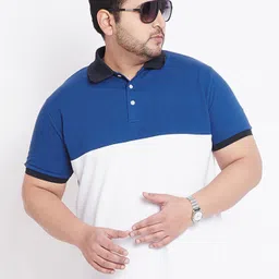 Men Colorblock Polo Neck Cotton Blend White, Blue T-Shirt-image-36